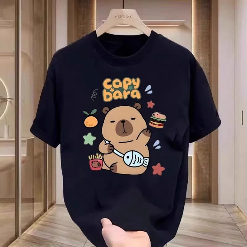 Dětské bavlněné tričko s roztomilým motivem kapybary - krátký rukáv, unisex, ideální dárek