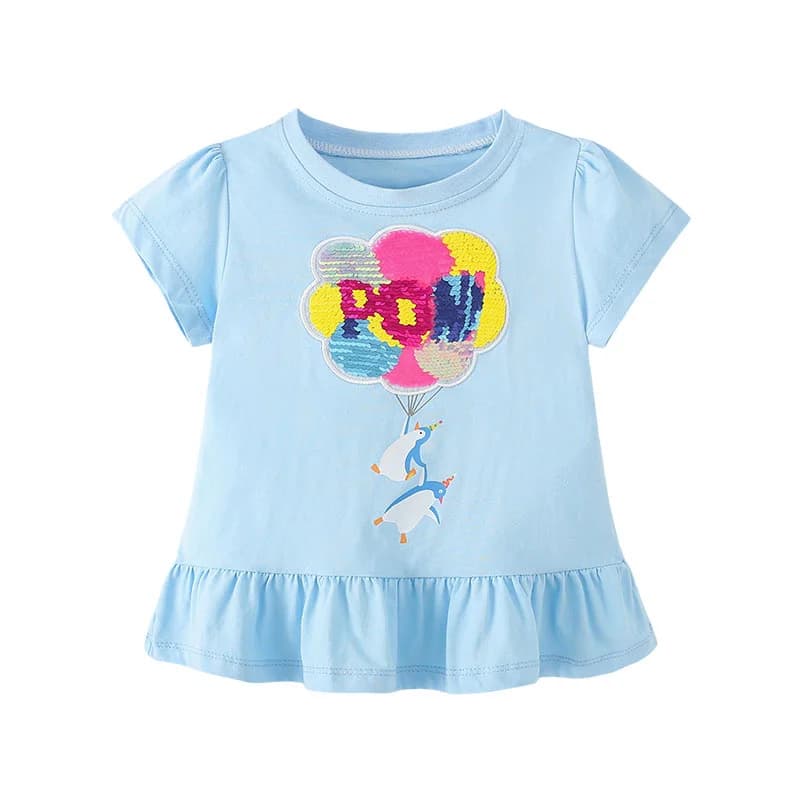 Dívčí letní tričko s korálkovou výšivkou - bavlněné dětské tričko pro děti 2-7 let