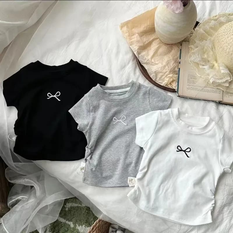 Dívčí bavlněné tričko s krátkým rukávem letní slim fit potisk motýlek 2-12 let