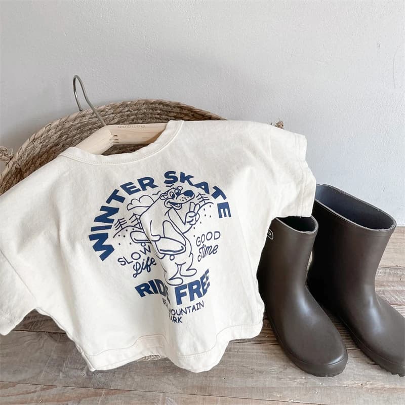 Dětské letní tričko s roztomilým karikatním potiskem - volný střih, krátký rukáv, chlapecké i dívčí