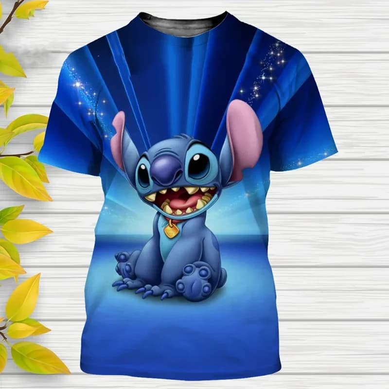 Dětské tričko Stitch 3D potisk letní roztomilý bavlněný top pro děti 1-14 let