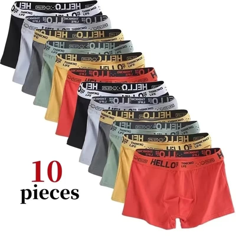 Pánské boxerky sada 10ks prodyšné pohodlné elastické spodní prádlo módní střih