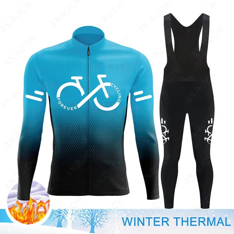 Pánská zimní cyklistická souprava - Termo fleece dres + kalhoty na kolo MTB