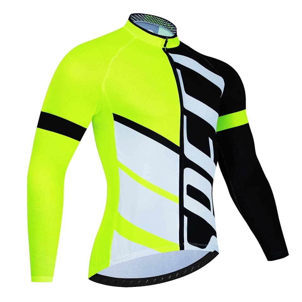 Pánský cyklistický dres dlouhý rukáv prodyšný reflexní žlutý jarní podzimní MTB silniční