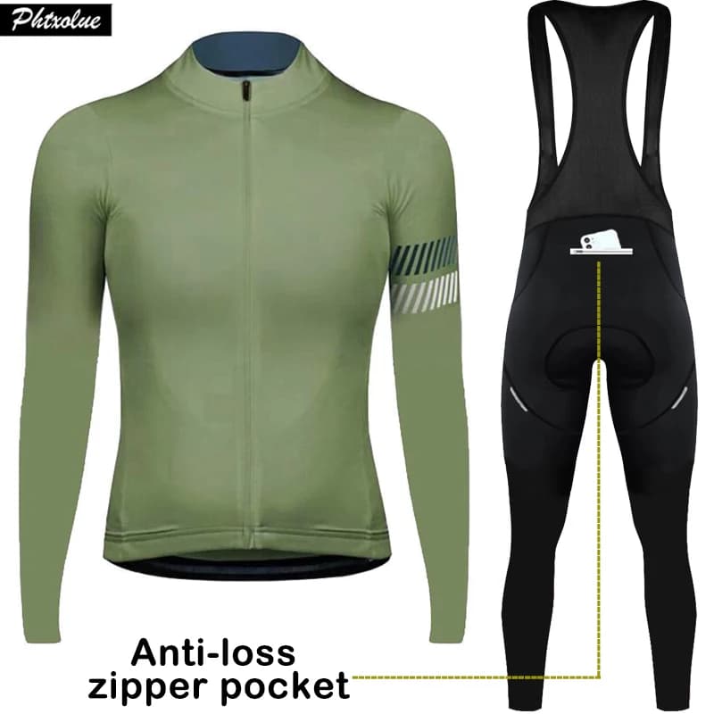 Pánská a dámská cyklistická sada - prodyšný dres s dlouhým rukávem a kapsou na zip do hor a silnice