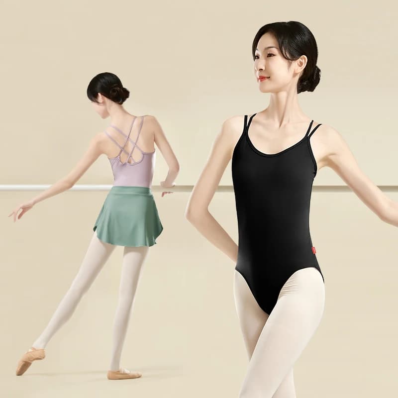 Dámské baletní triklo s dvojitými ramínky | Taneční body pro gymnastiku a balet | Pružný elastický materiál