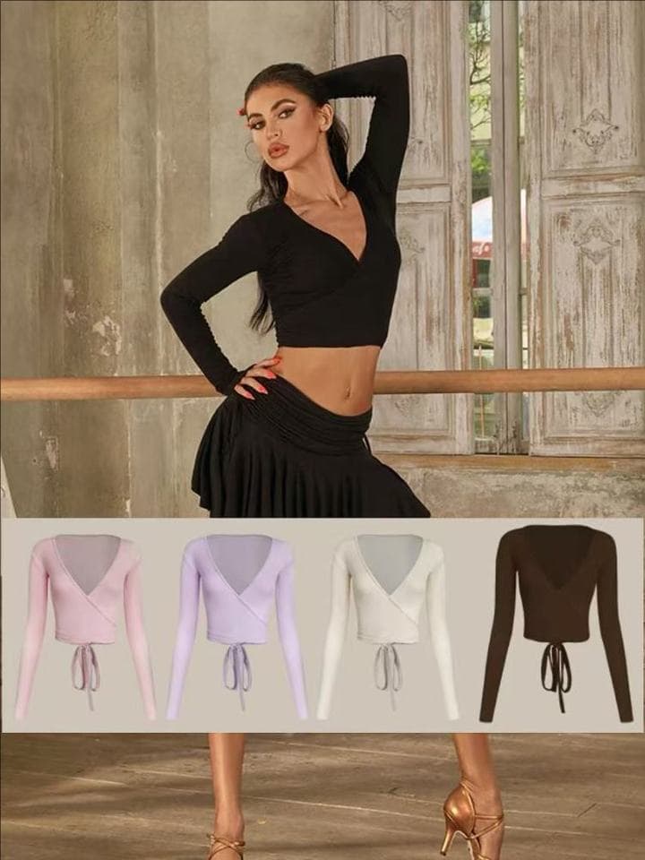 Barevný dámský taneční top na latino dance - elastický wrap design pro volný pohyb