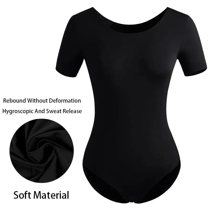 Dámský taneční dres elastický sportovní baletní top krátký rukáv černý S-XL