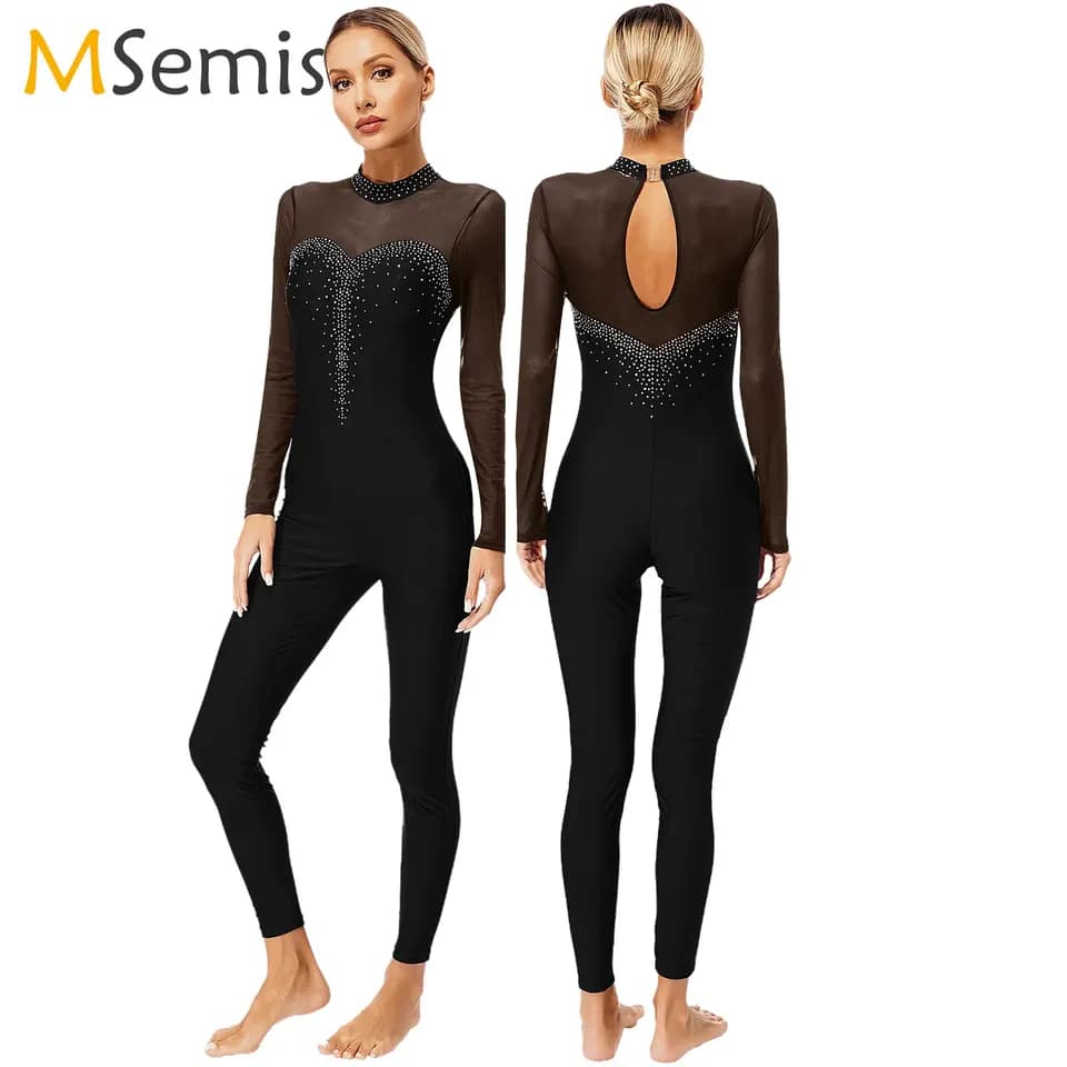 Dámský třpytivý gymnastický dres s kamínky na balet, tanec a krasobruslení