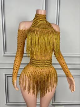 Třpytivý dámský taneční leotard s třásněmi - sexy kostým na párty a pódium - náhled 4