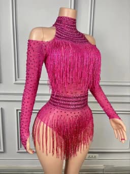 Třpytivý dámský taneční leotard s třásněmi - sexy kostým na párty a pódium - náhled 3