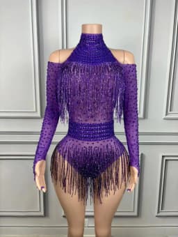 Třpytivý dámský taneční leotard s třásněmi - sexy kostým na párty a pódium - náhled 5