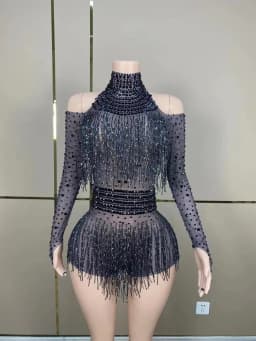 Třpytivý dámský taneční leotard s třásněmi - sexy kostým na párty a pódium - náhled 6