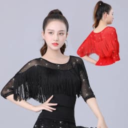 Dámský taneční top s třásněmi na latinské tance - elegantní soutěžní oblečení pro společenské tance - náhled 2