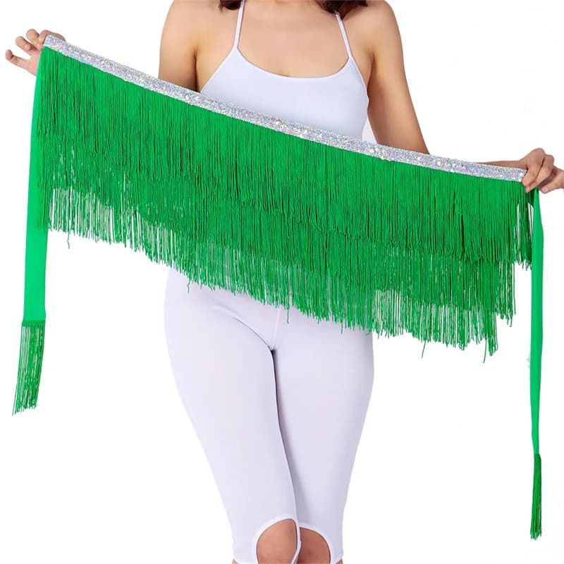 Luxusní taneční šátek na břišní tance - třásňový pás, lesklý, arabský styl, pro ženy