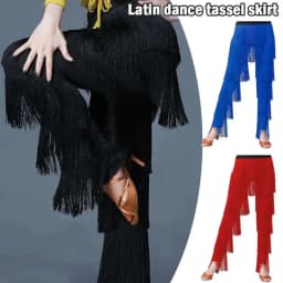 Dámské taneční kalhoty s třásněmi na latino a cha-cha tanec, elastický pas, výkonnostní model - náhled 3