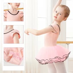 Dívčí baletní gymnastický dres s krátkým rukávem a tylovou sukní pro malé tanečnice - náhled 6