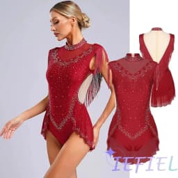 Dámský třpytivý gymnastický dres s třásněmi pro balet, krasobruslení a tanec - náhled 2