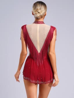 Dámský třpytivý gymnastický dres s třásněmi pro balet, krasobruslení a tanec - náhled 5