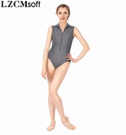 Dívčí trikot na gymnastiku a balet - elastický, bez rukávů, přední zip, černý sportovní top - náhled 5