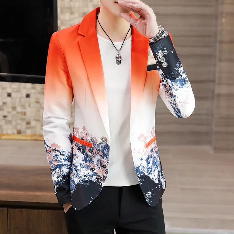 Pánské květinové sako slim fit - módní elegantní vzorovaný blazer pro společenské i volné nošení