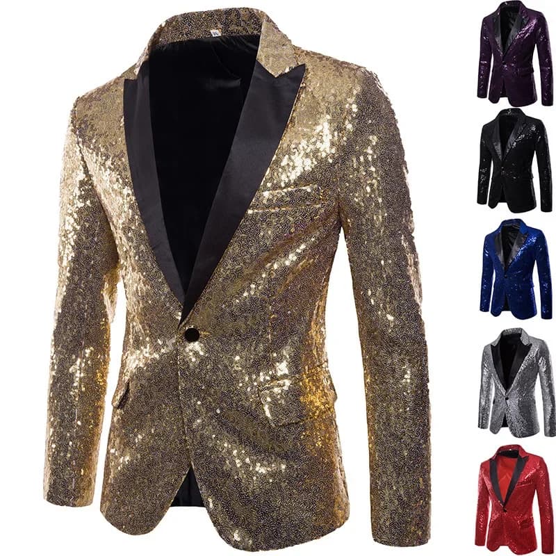 Pánské flitrové sako s dlouhým rukávem - elegantní společenský blazer v černé barvě
