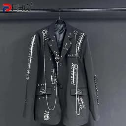 Pánský elegantní sako s kovovým řetězem - módní slim fit blazer pro společenské i volnočasové použití - náhled 2