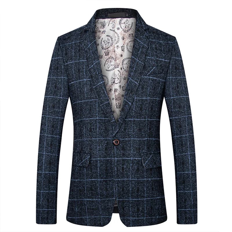 Pánský elegantní společenský blazer slim fit kostkovaný módní kabát pro formální příležitosti