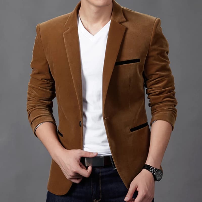 Pánské manšestrové sako slim fit - elegantní jarní a podzimní móda casual styl