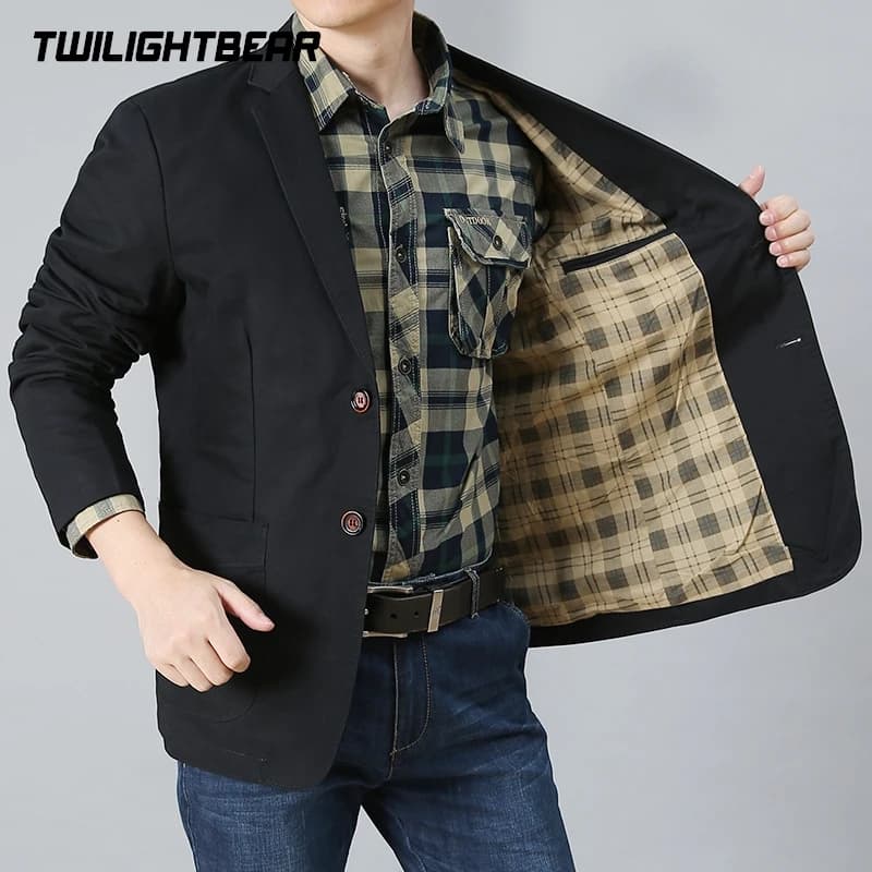 Pánské volné sako bavlna černé elegantní streetwear casual módní XXL kabát
