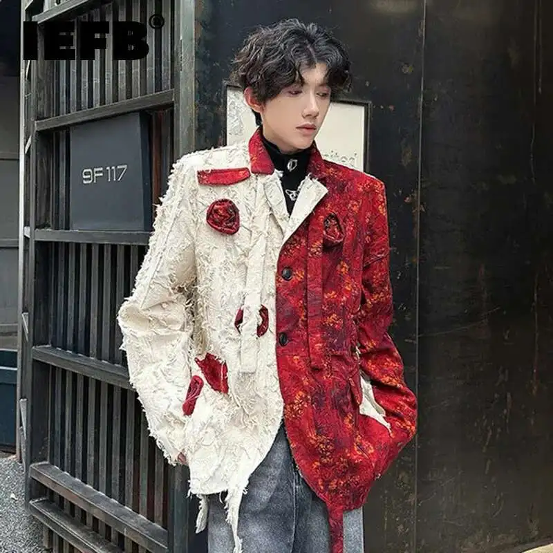 Pánské sako s kontrastní výšivkou a 3D Rose aplikací - elegantní společenský blazer