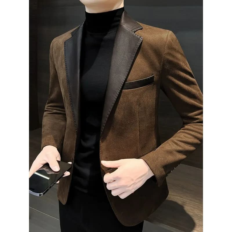 Pánská kožená bunda z jelení kůže - elegantní podzimní kabát do města, stylový a teplý