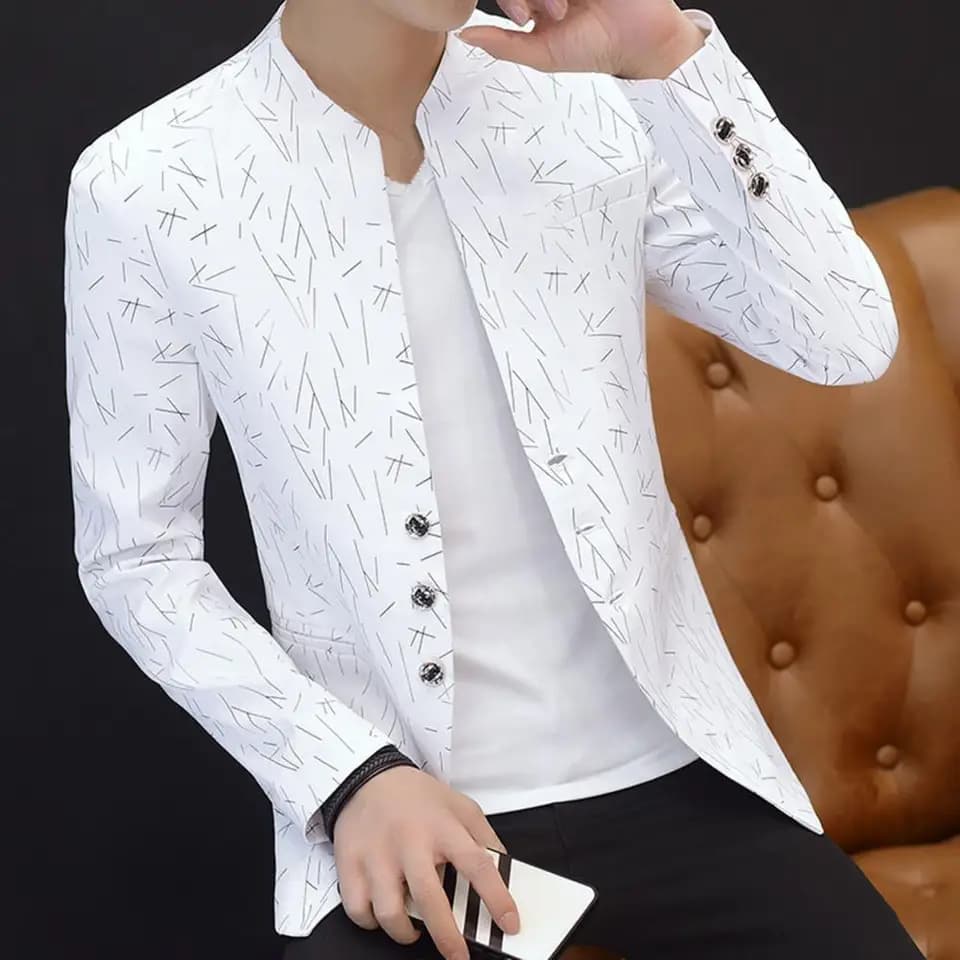 Pánské elegantní sako slim fit vintage potisk módní casual blazer 2024 trend
