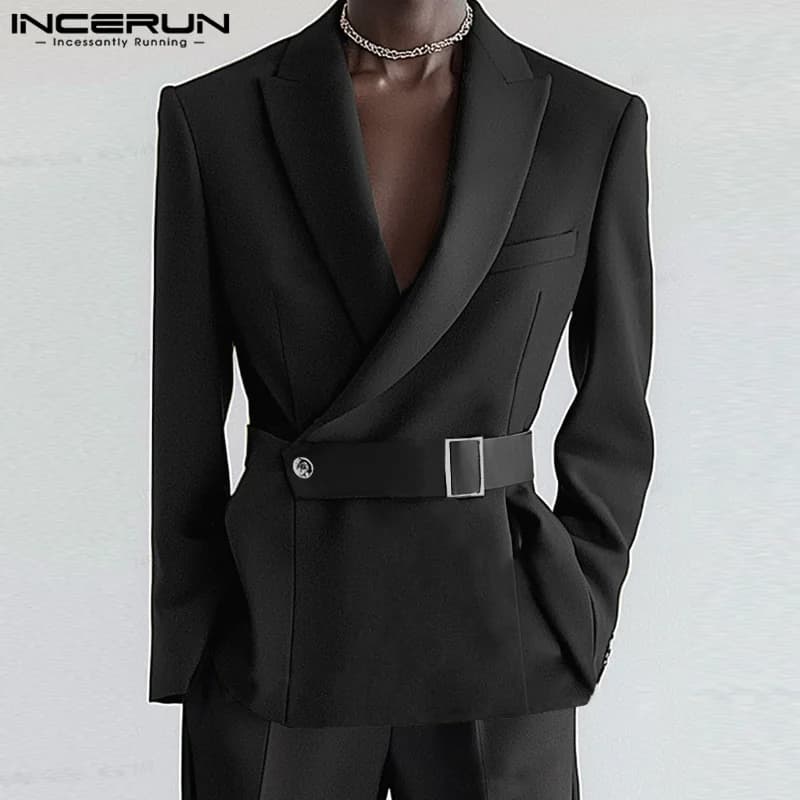 Pánský elegantní blazer - módní streetwear sako s kovovými detaily, štíhlý střih, černá barva