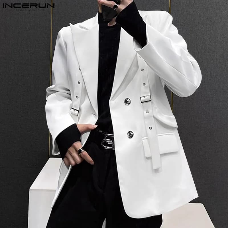 Pánský elegantní sako kabát slim fit vintage styl módní casual dlouhý rukáv kapsa