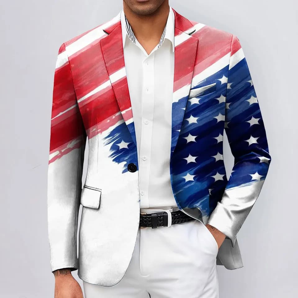 Módní pánský oblek s 3D digitálním potiskem - elegantní společenské sako na jednoho knoflíku