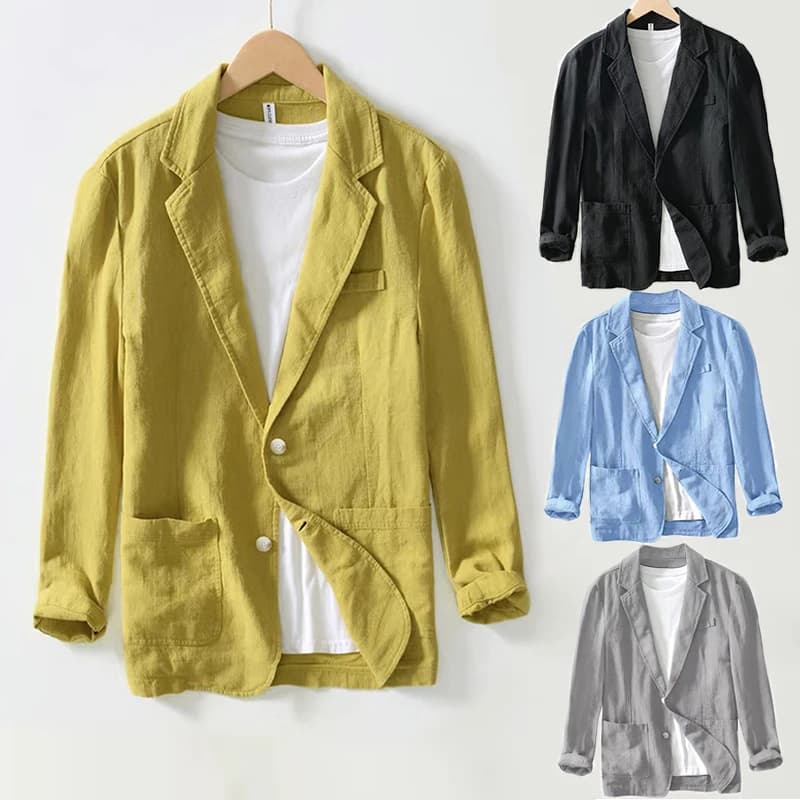 Pánský lněný blazer stylový volný střih elegantní business casual oblek 8 barev