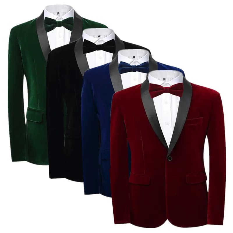 Pánské společenské sako slim fit zlatý samet elegantní svatební oblek modré červené zelené barvy