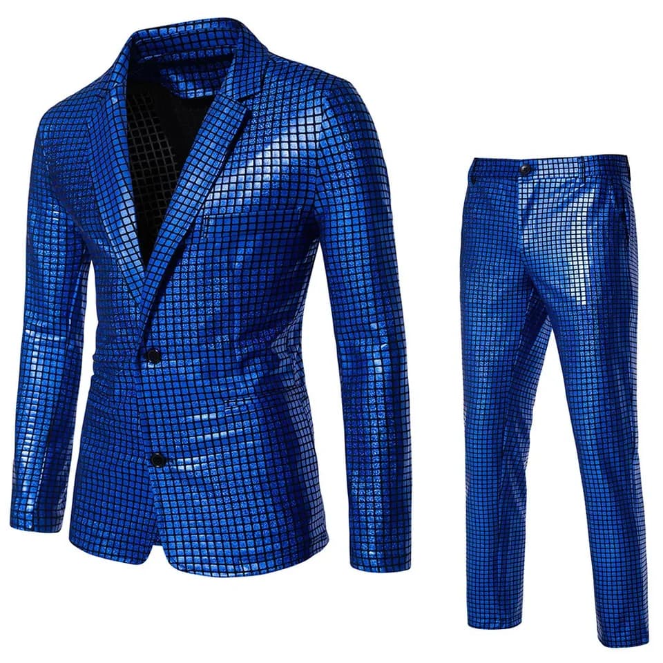 Pánský luxusní flitrový oblek zlaté stehy párty disco glamour elegantní společenský kostým