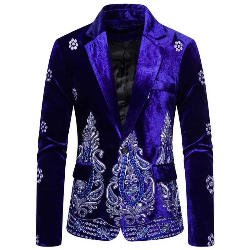 Pánské společenské sako zlaté výšivky elegantní společenský oblek slim fit formální
