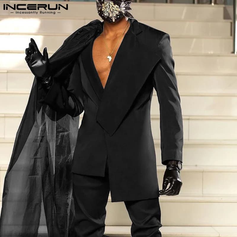 Pánský elegantní blejzr s módním designem a asymetrickým střihem, světle šedý casual oblek