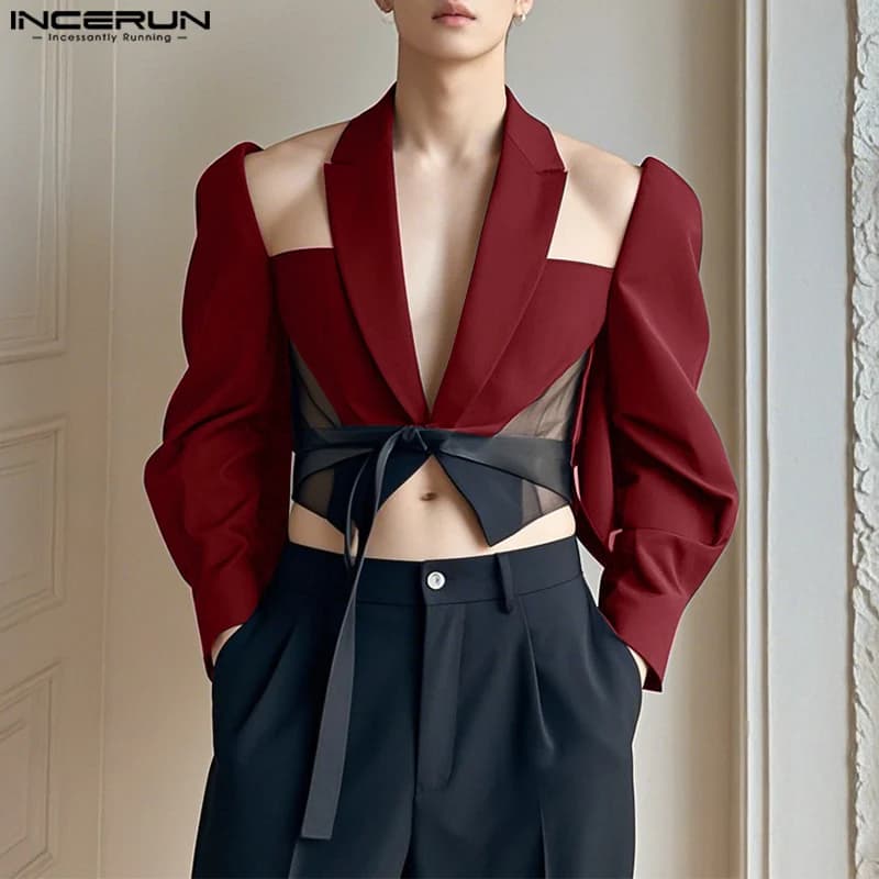 Pánský módní blazer s krajkovým designem - elegantní střih, osobitý styl, slim fit