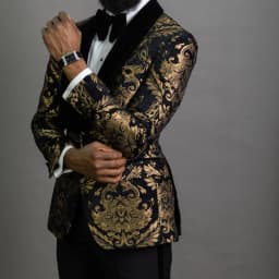 Elegantní pánský svatební oblek s květinovým vzorem a sametovým límcem - Slim Fit - náhled 3