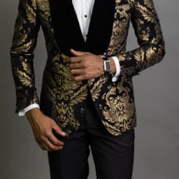 Elegantní pánský svatební oblek s květinovým vzorem a sametovým límcem - Slim Fit - náhled 5
