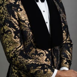 Elegantní pánský svatební oblek s květinovým vzorem a sametovým límcem - Slim Fit - náhled 7