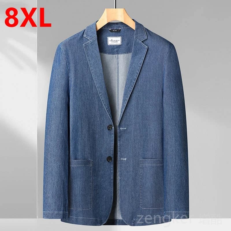 Pánské jarní riflové sako XXL - volnočasová džínová bunda v nadměrné velikosti 6XL-8XL