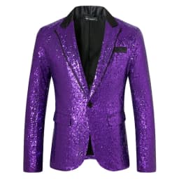 Pánské flitrové sako luxusní společenské slim fit formální oblek na ples a svatbu červené/fialové - náhled 5