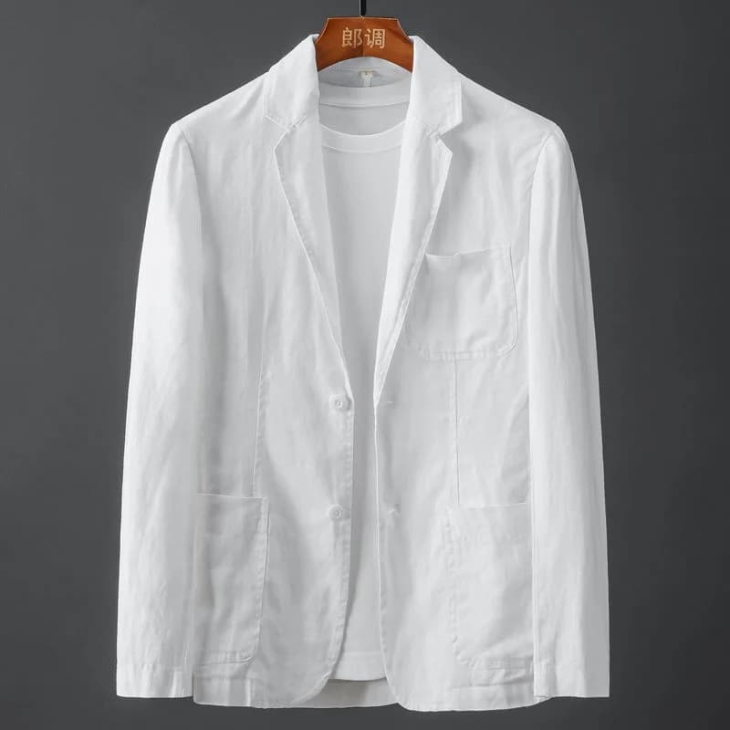 Pánský bavlněný lněný oblek sako bílé barvy slim fit elegantní jarní letní casual blazer
