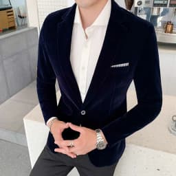 Zlatý sametový pánský blazer – elegantní slim fit oblek pro společenské příležitosti - náhled 3
