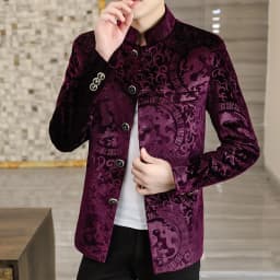 Pánský sametový blazer slim fit elegantní společenský oblek podzim/zima černý - náhled 5
